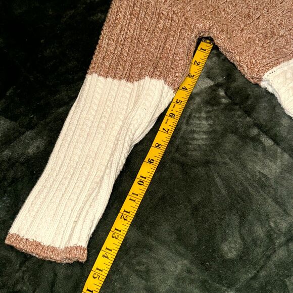 Talbots Cable Knit Sweater Women's XL Brown Cotton Marl Block Mock Neck Pullover - Picture 6 of 8